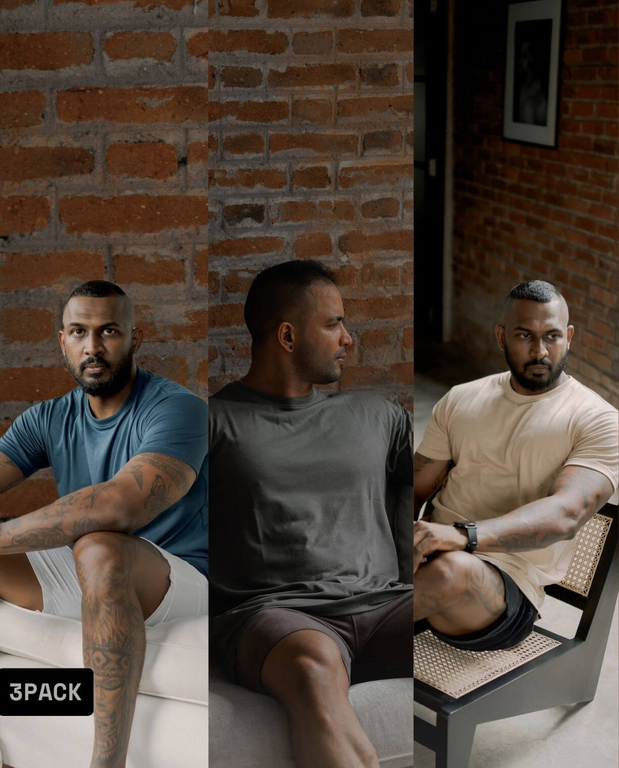 3 PACK PREMIUM TEE IN MIDNIGHT BLUE / SANDSTORM / OLIVE GRAY